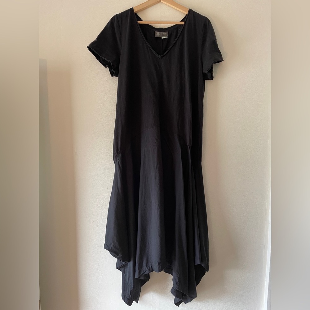 Saturday Sunday Daily Practice Anthro Black Handkerchief Hem Midi Dress Size L